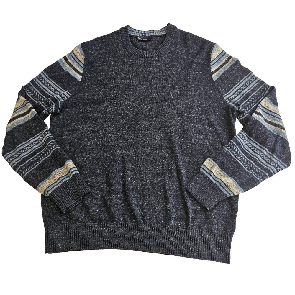 Gap Sweater Mens XL Blue Gray Variegated Striped Sleeve Crewneck Pullover Y2K